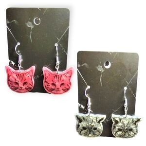 Cuddles & Charms 2 Pair Of S925 Sterling Silver Dangling Drop Kitten Earrings